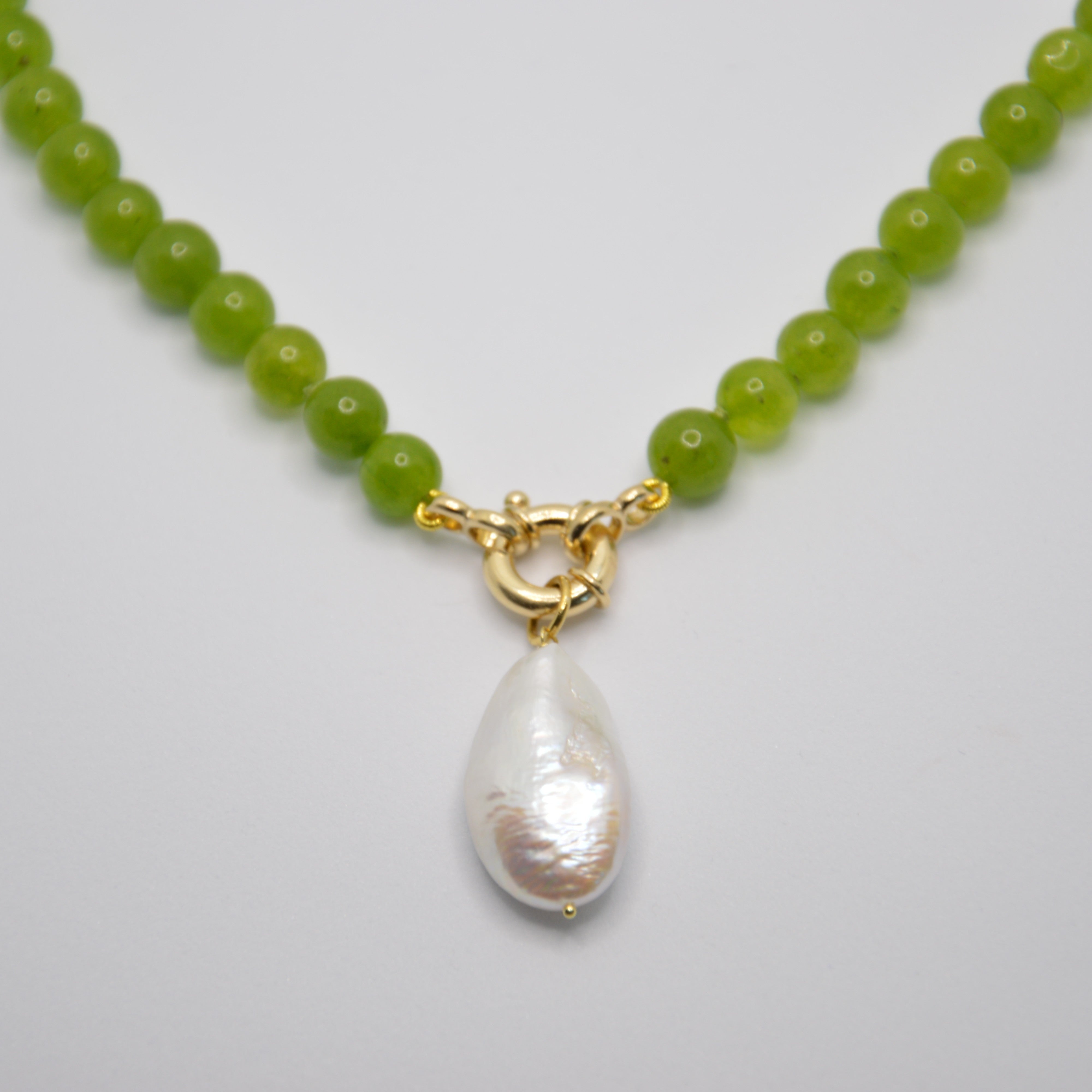 COLLANA GIADA OLIVE & PERLA