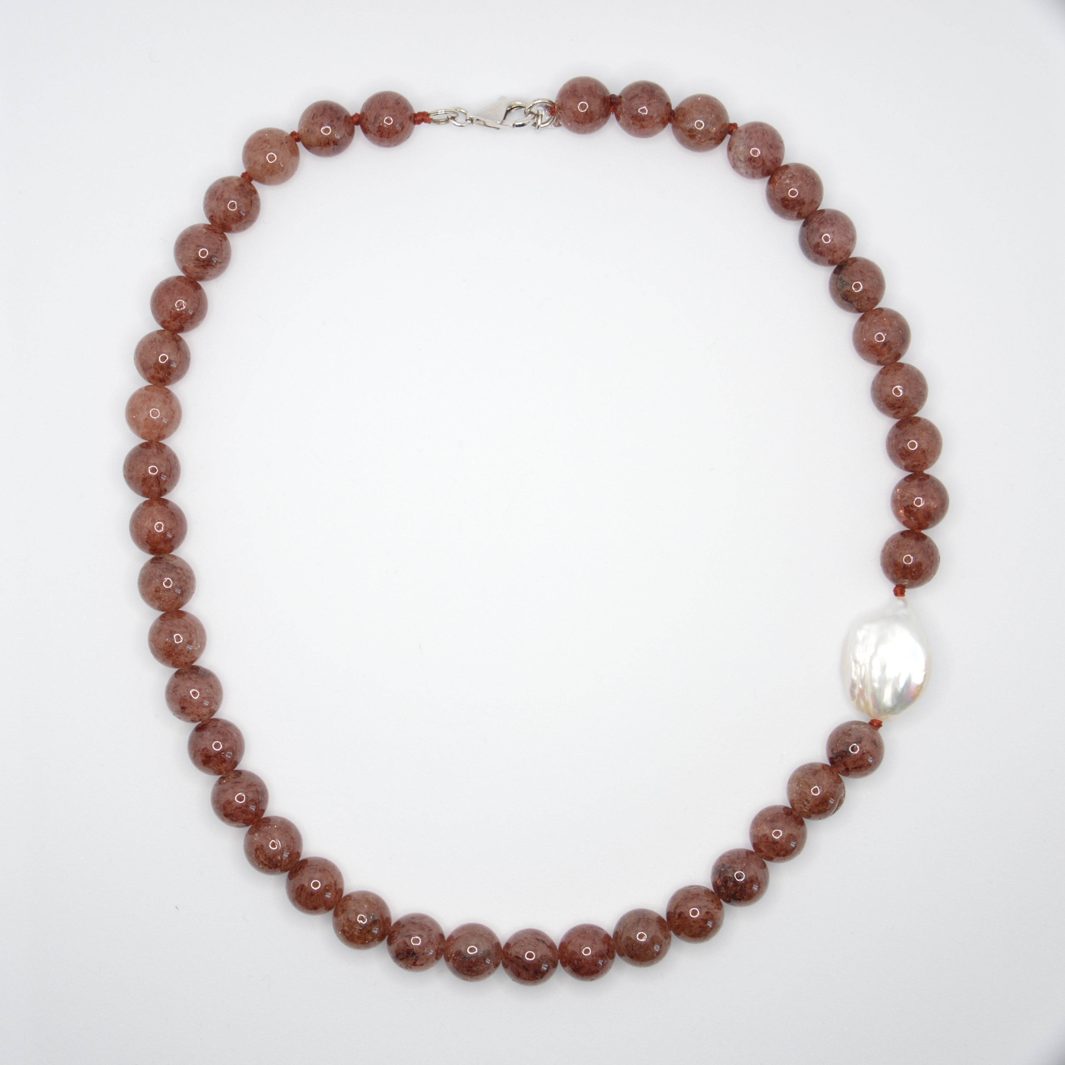 COLLANA AMBRA QUARZO FRAGOLA E PERLA
