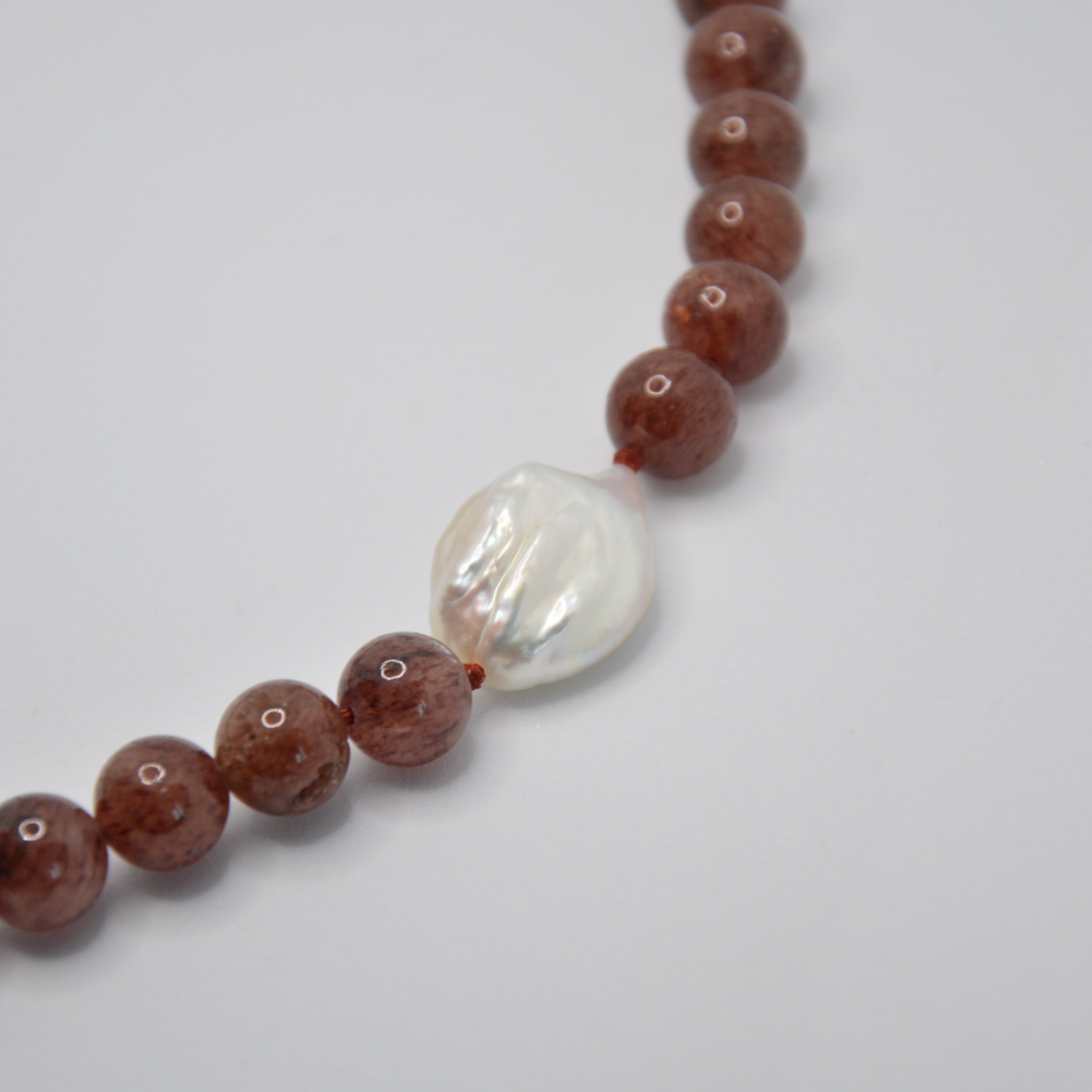 COLLANA AMBRA QUARZO FRAGOLA E PERLA