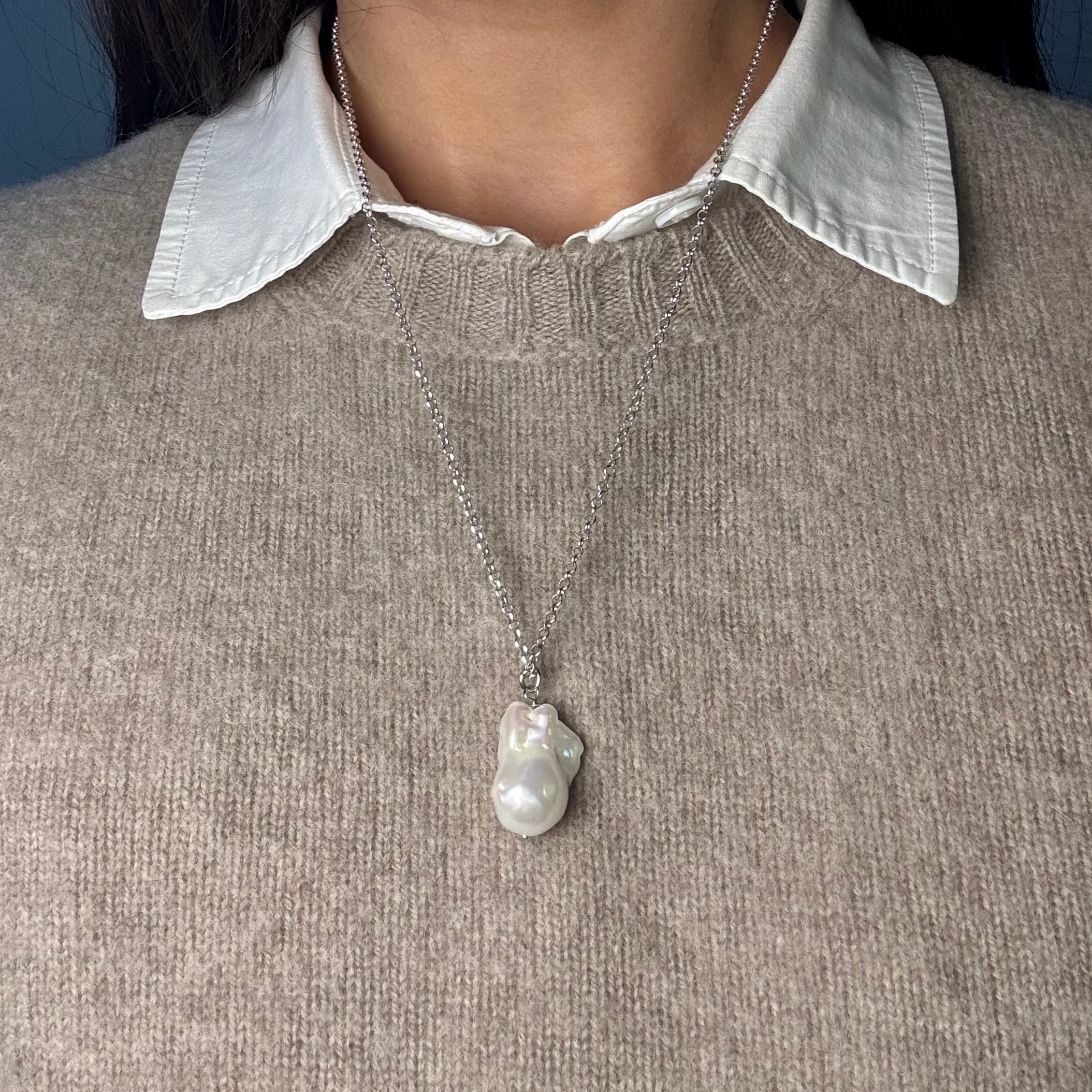 COLLANA PENDENTE PERLA - SILVER