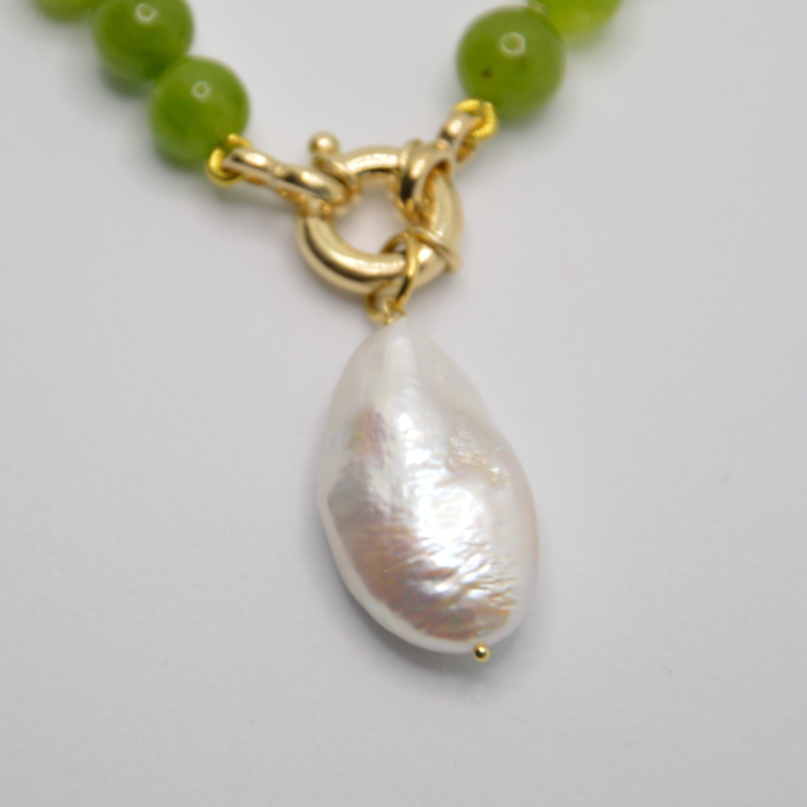 COLLANA GIADA OLIVE & PERLA