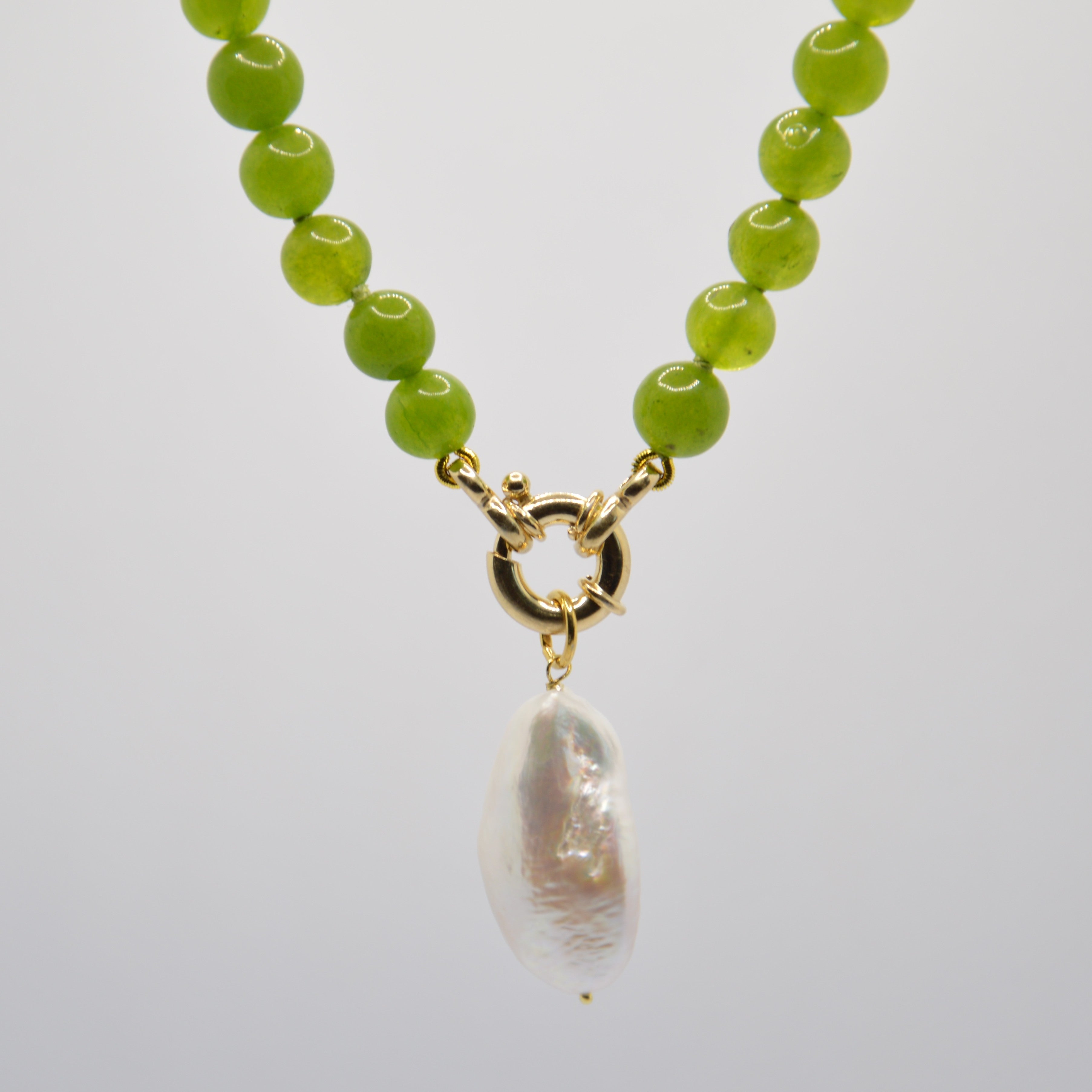COLLANA GIADA OLIVE & PERLA