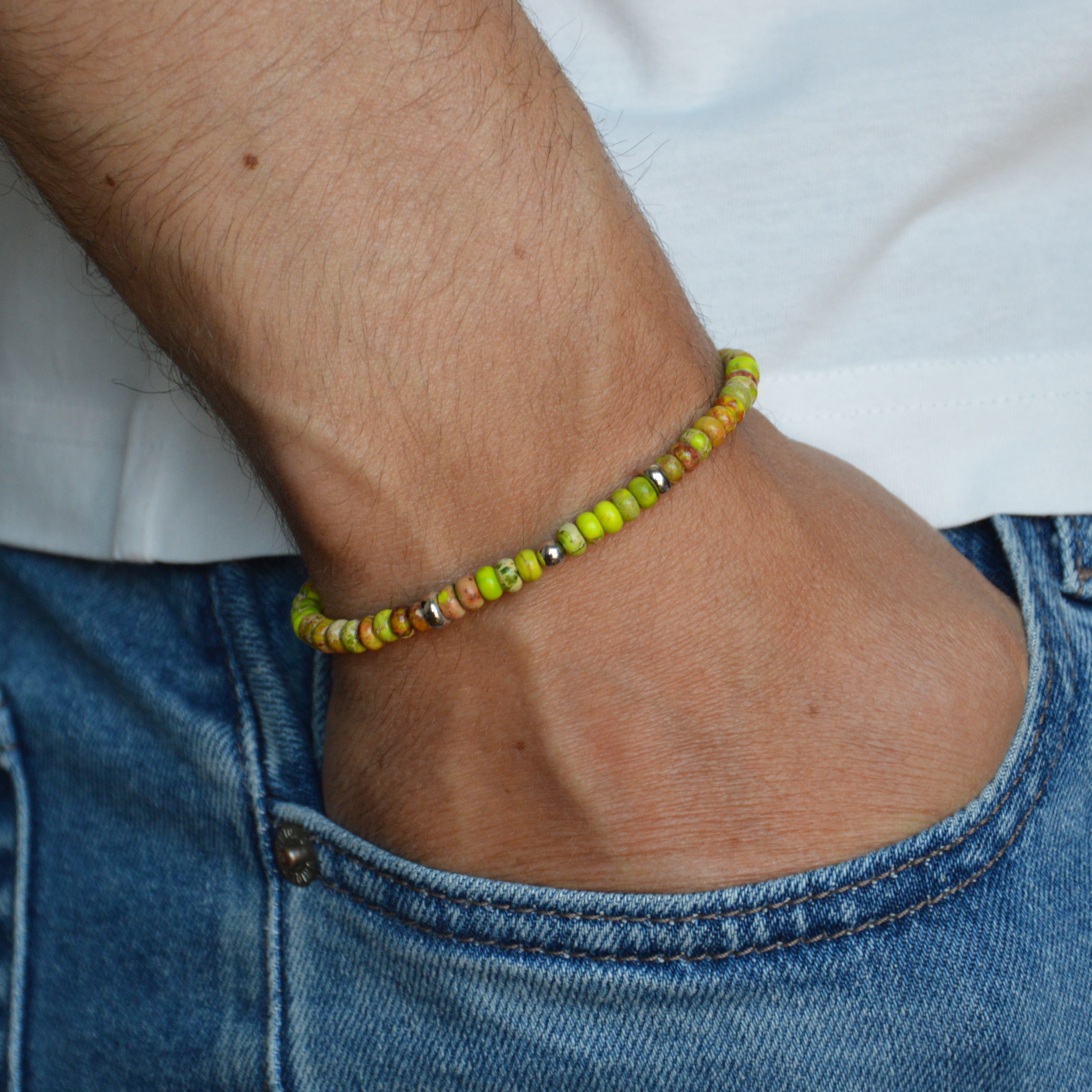 BRACCIALE ELASTICO DIASPRO VERDE/GIALLO
