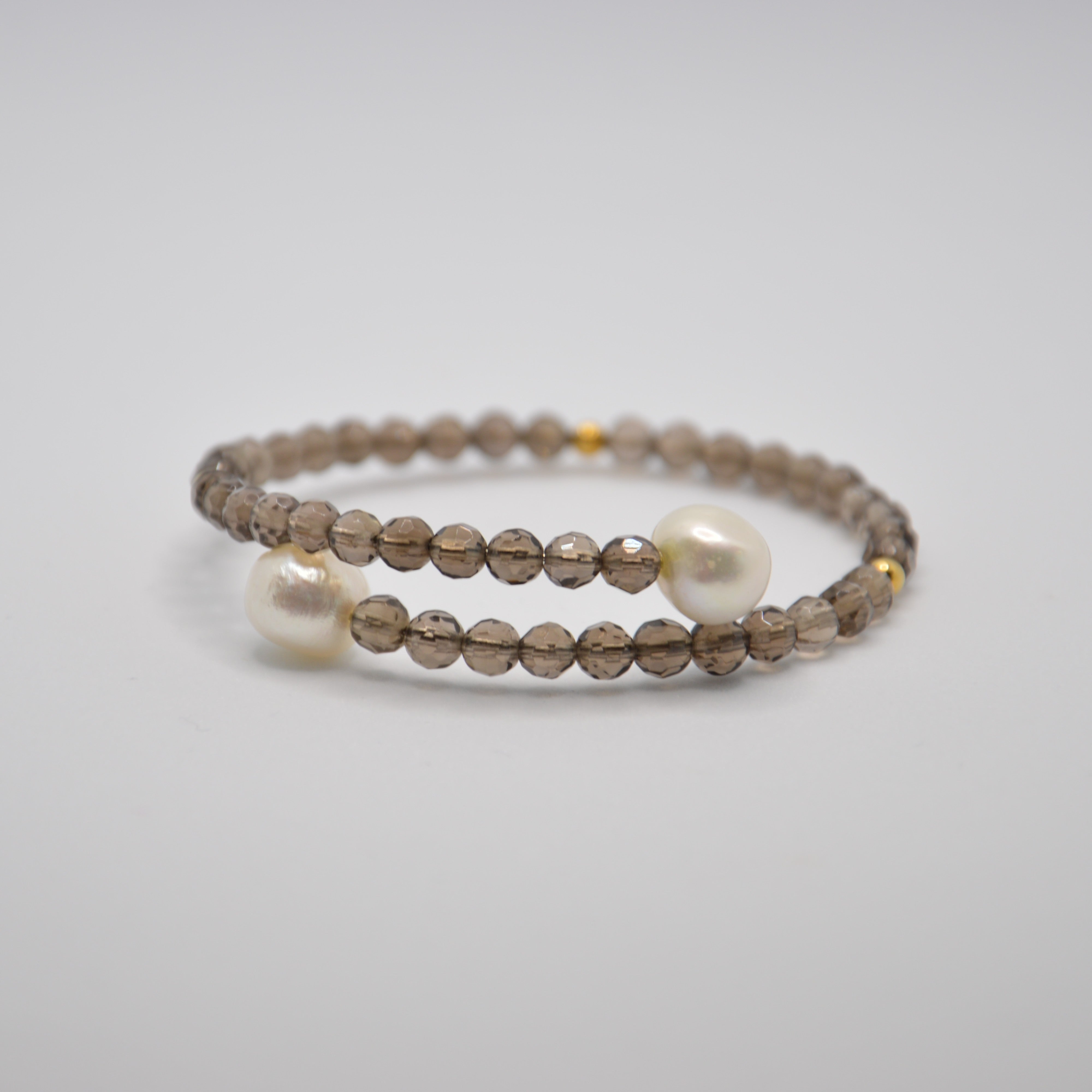 BRACCIALE QUARZO FUMè E PERLE