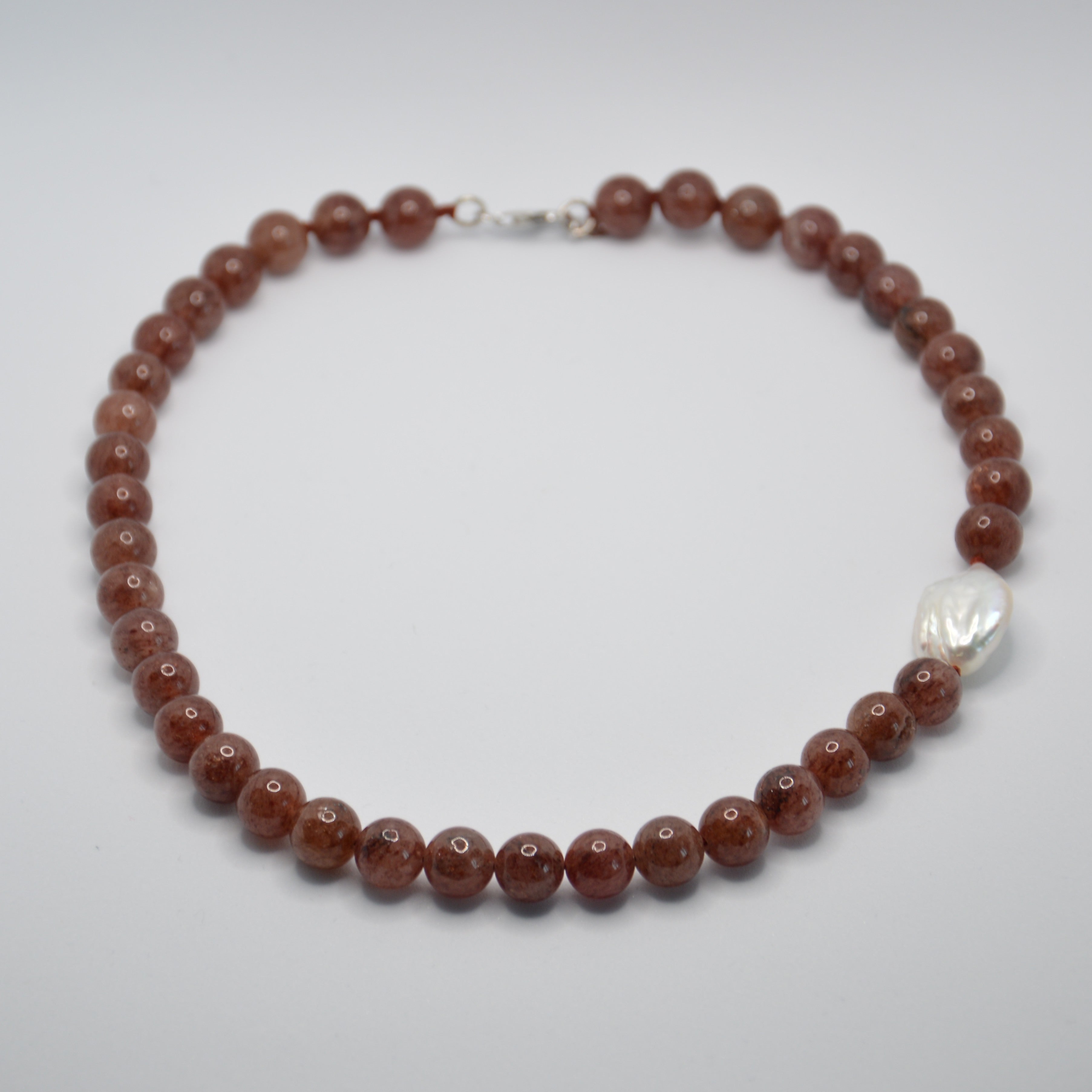 COLLANA AMBRA QUARZO FRAGOLA E PERLA