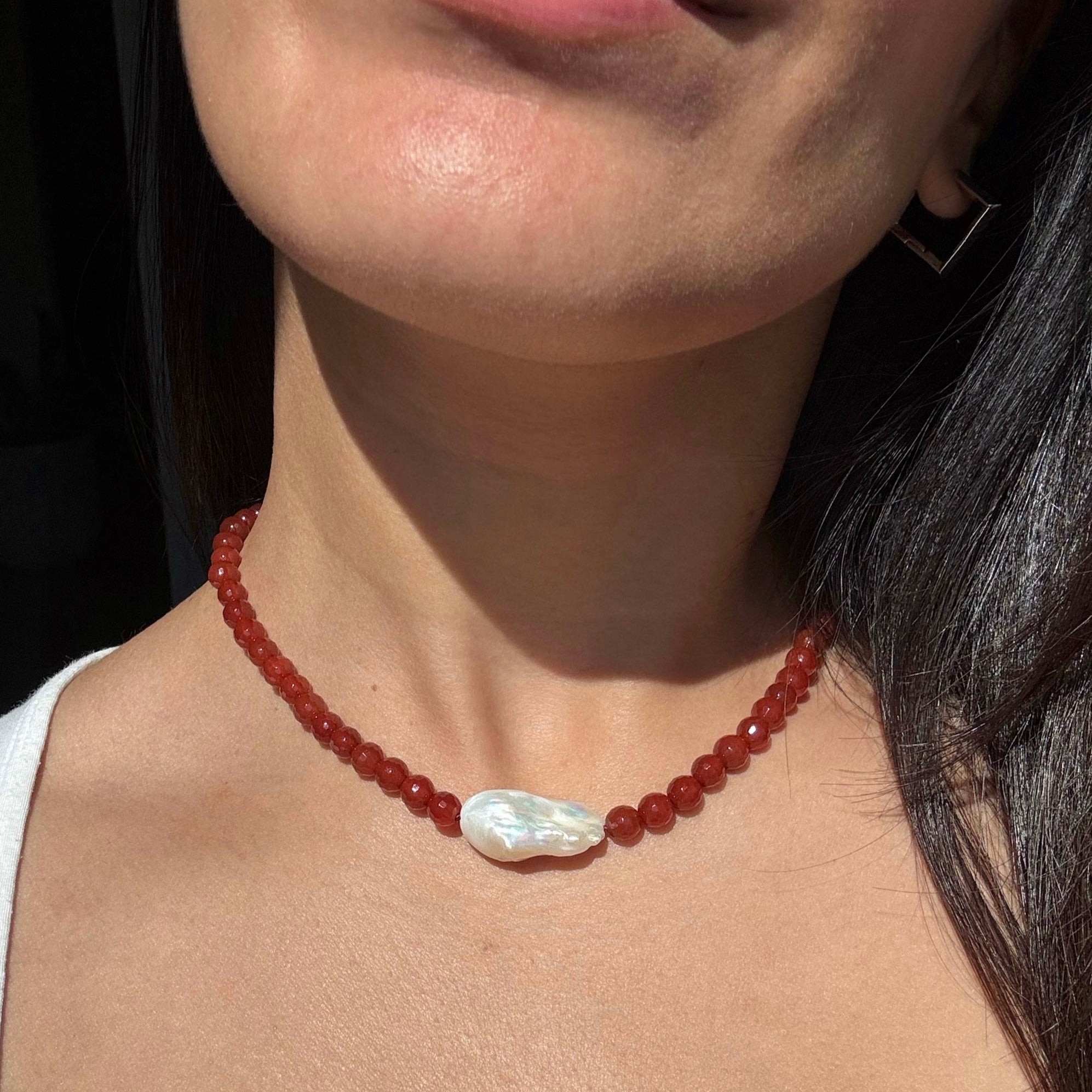 COLLANA SCILLA CORNIOLA & PERLA